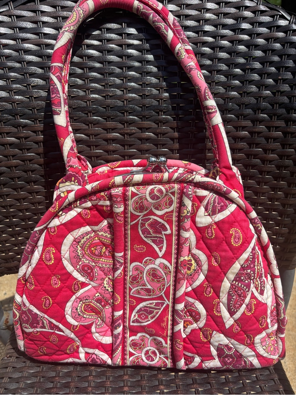 Vera Bradley Eloise kiss-lock shoulder bag with retired “pink posies” pattern